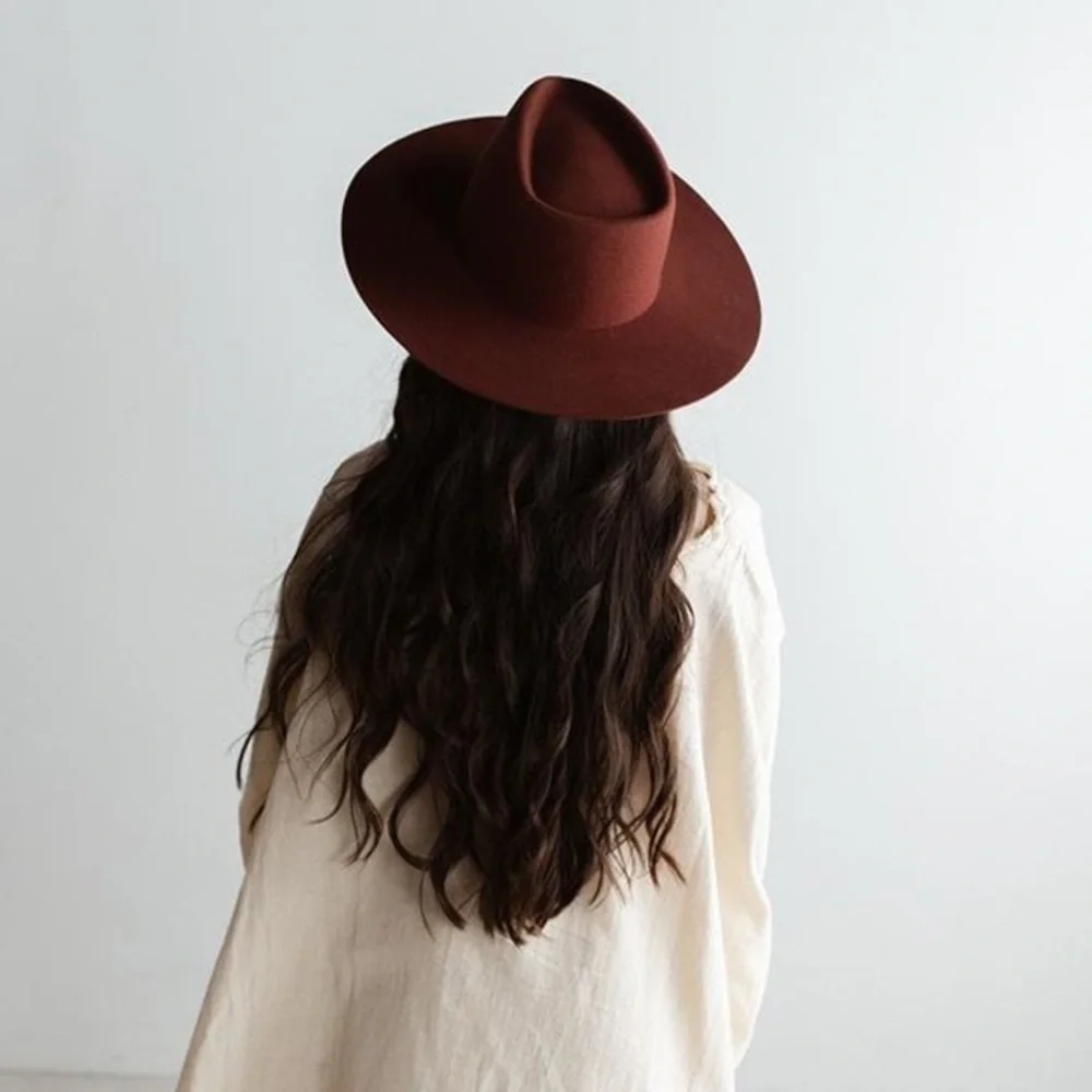 Gigi Pip Dakota Triangle Crown Wide Brim Felt Hat in Rusty Red XS 55 - Picture 2 of 9